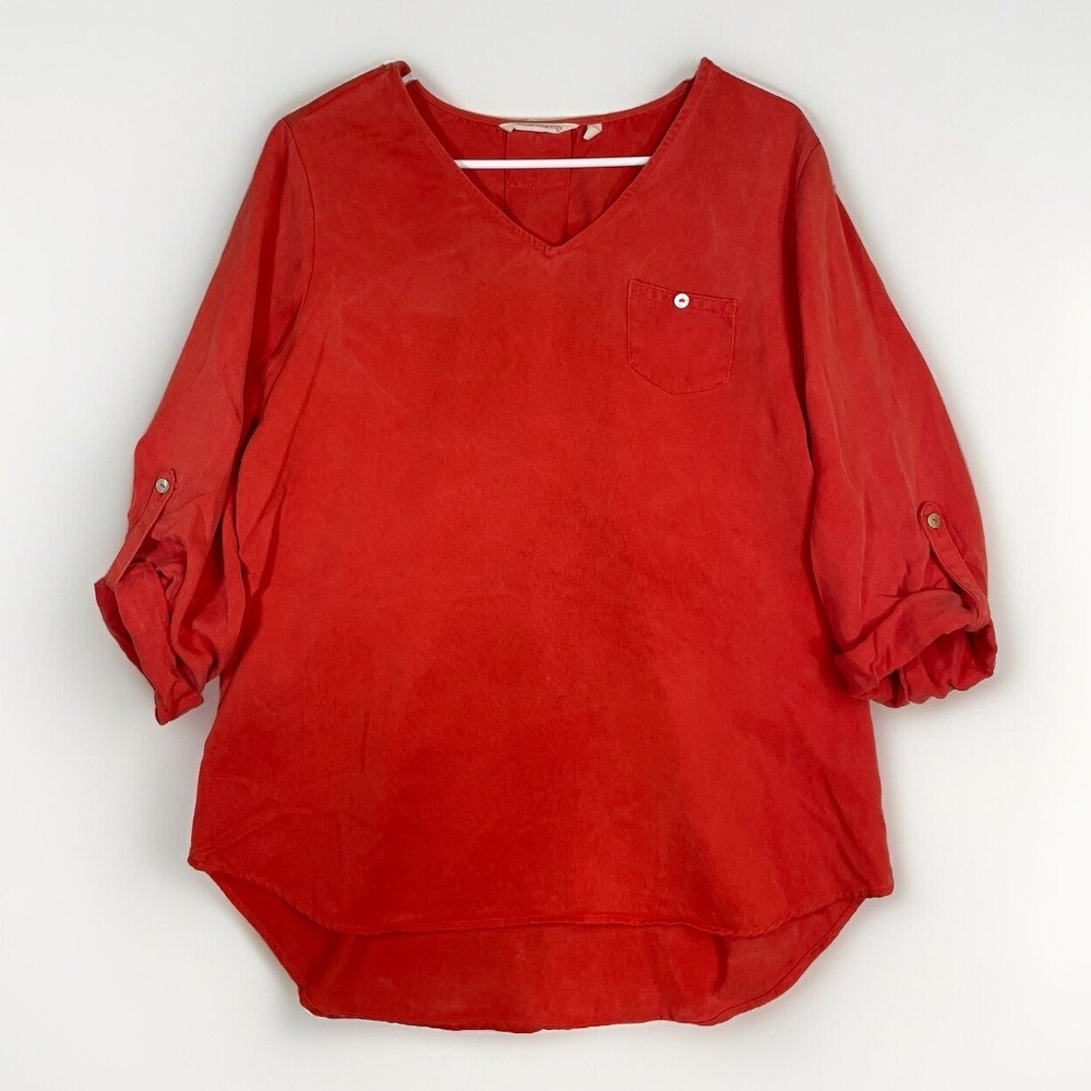 Soft Surroundings Tunic Top Fiesta Orange Tencel Roll Tab Sleeves Women's Medium